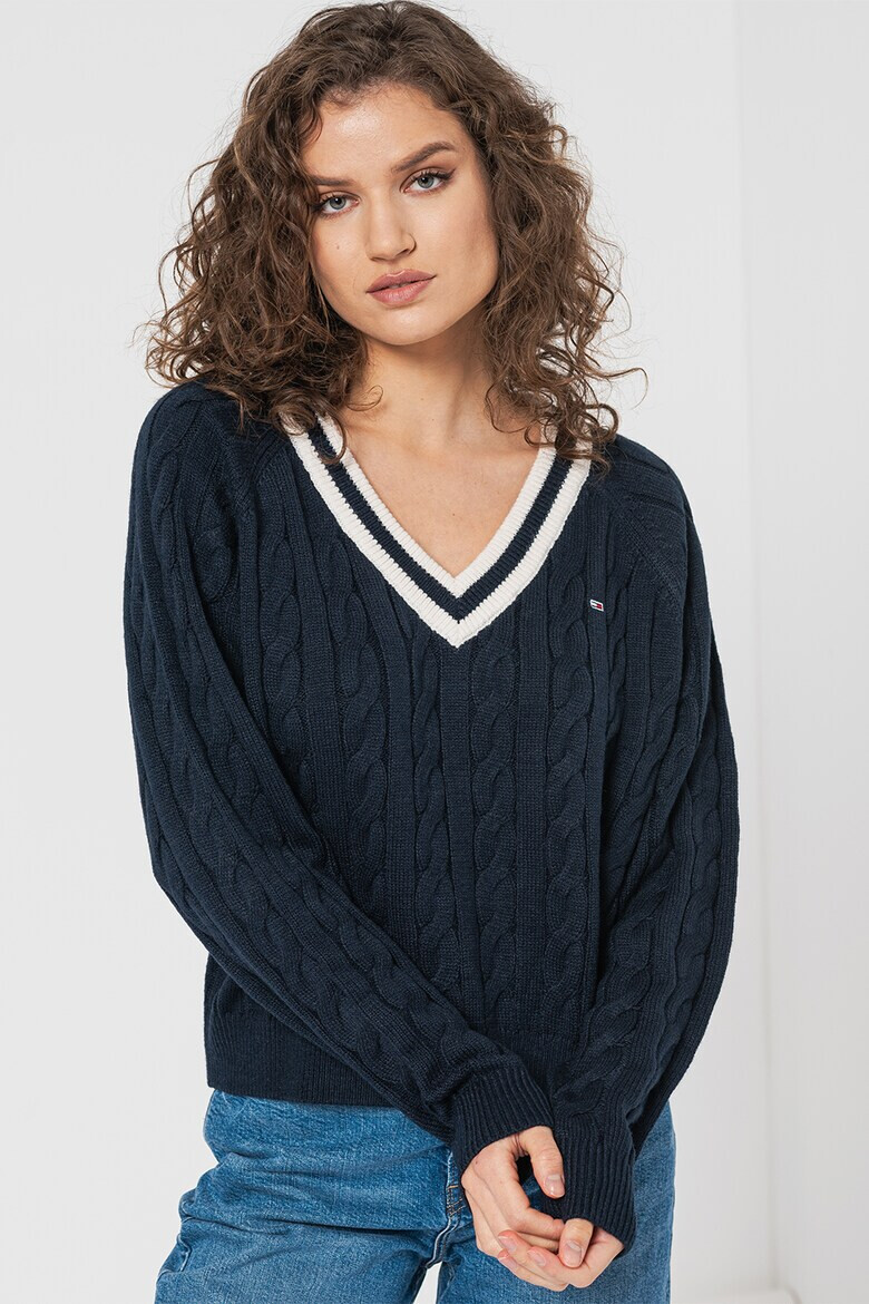Tommy Jeans Плетен пуловер с шпиц - Pepit.bg