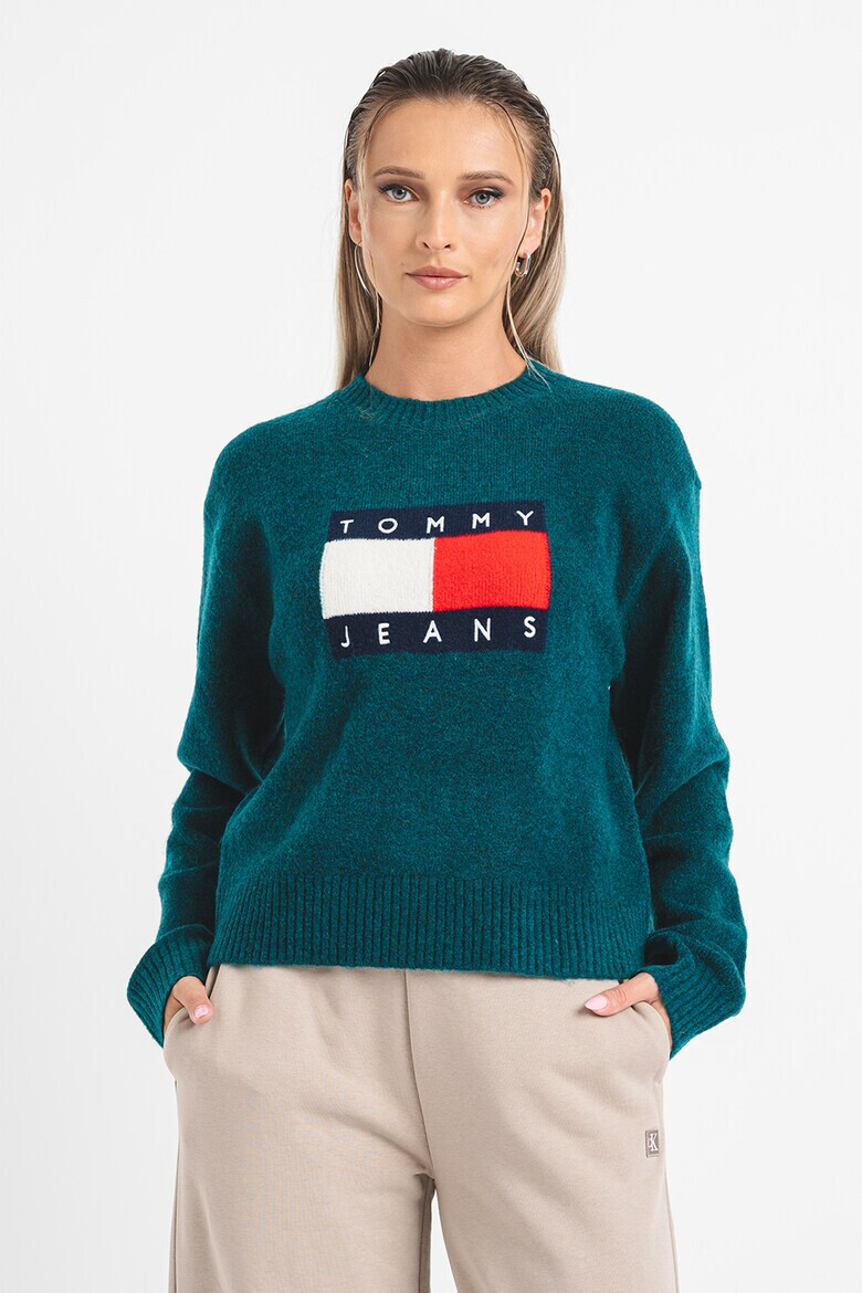 Tommy Jeans Пуловер с уголемено лого - Pepit.bg