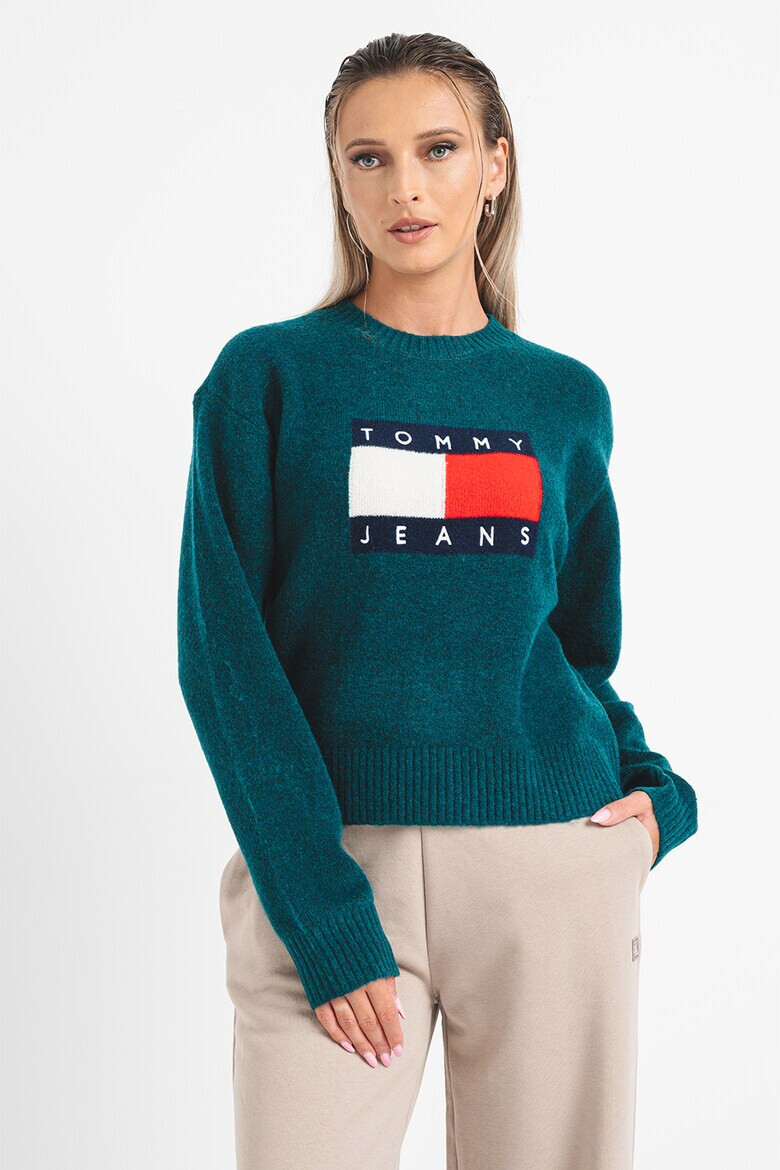 Tommy Jeans Пуловер с уголемено лого - Pepit.bg