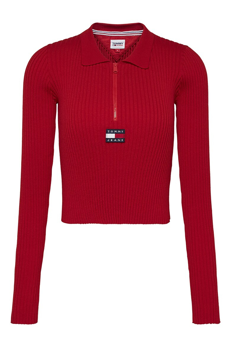 Tommy Jeans Рипсен пуловер с къс цип - Pepit.bg