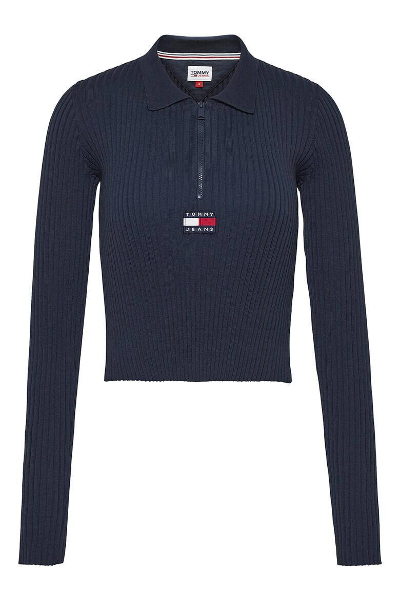 Tommy Jeans Рипсен пуловер с къс цип - Pepit.bg