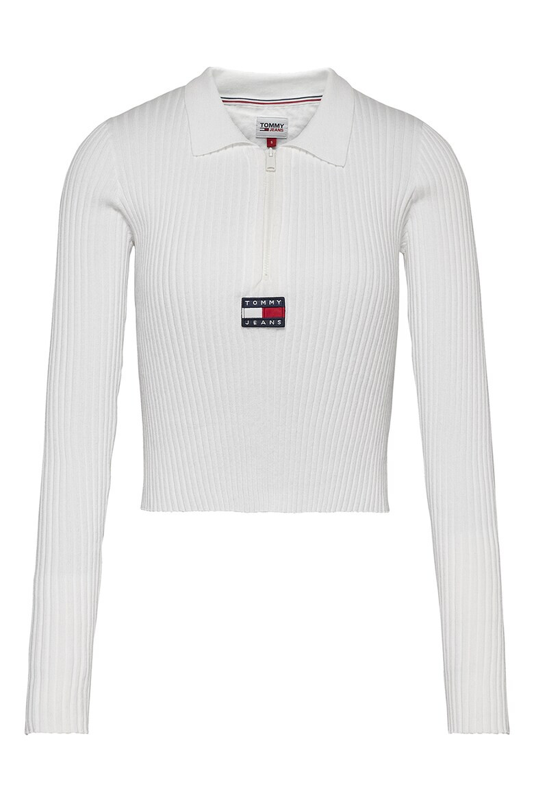 Tommy Jeans Рипсен пуловер с къс цип - Pepit.bg