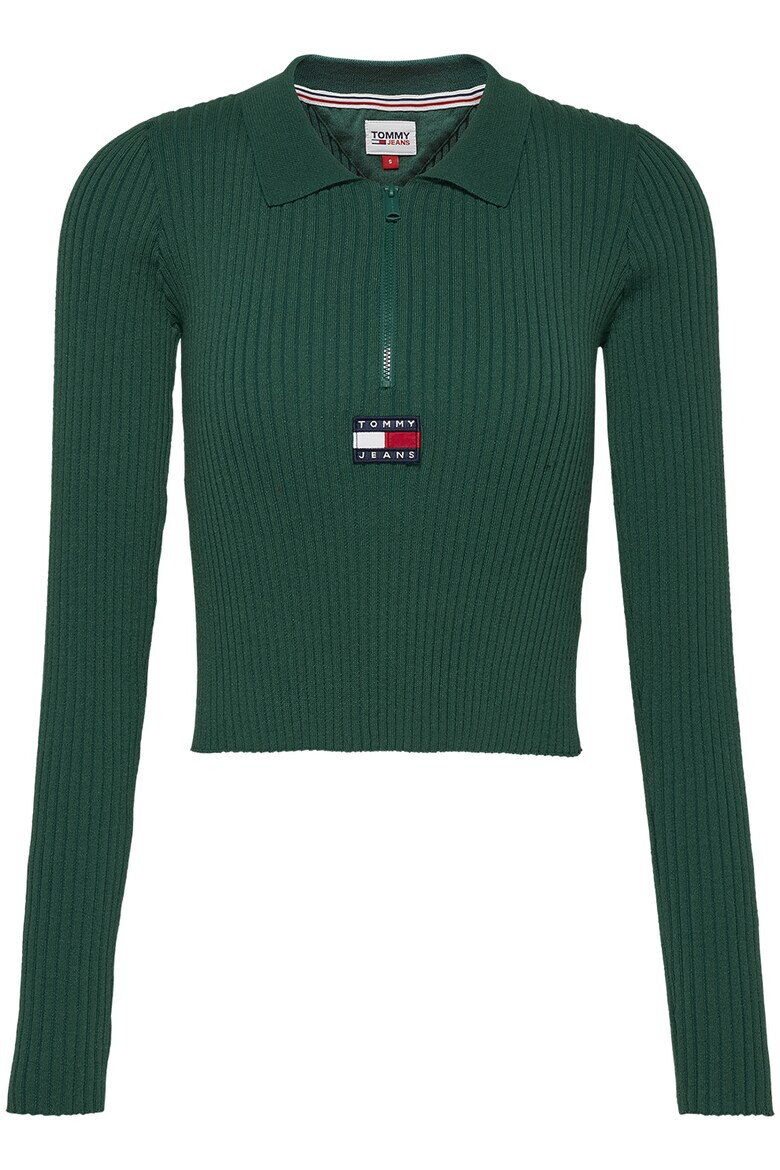 Tommy Jeans Рипсен пуловер с къс цип - Pepit.bg