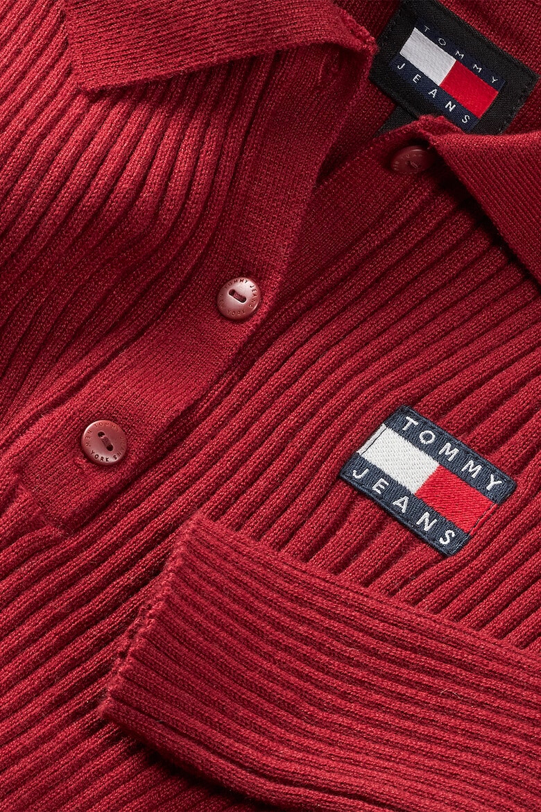 Tommy Jeans Рипсен слим пуловер с поло - Pepit.bg