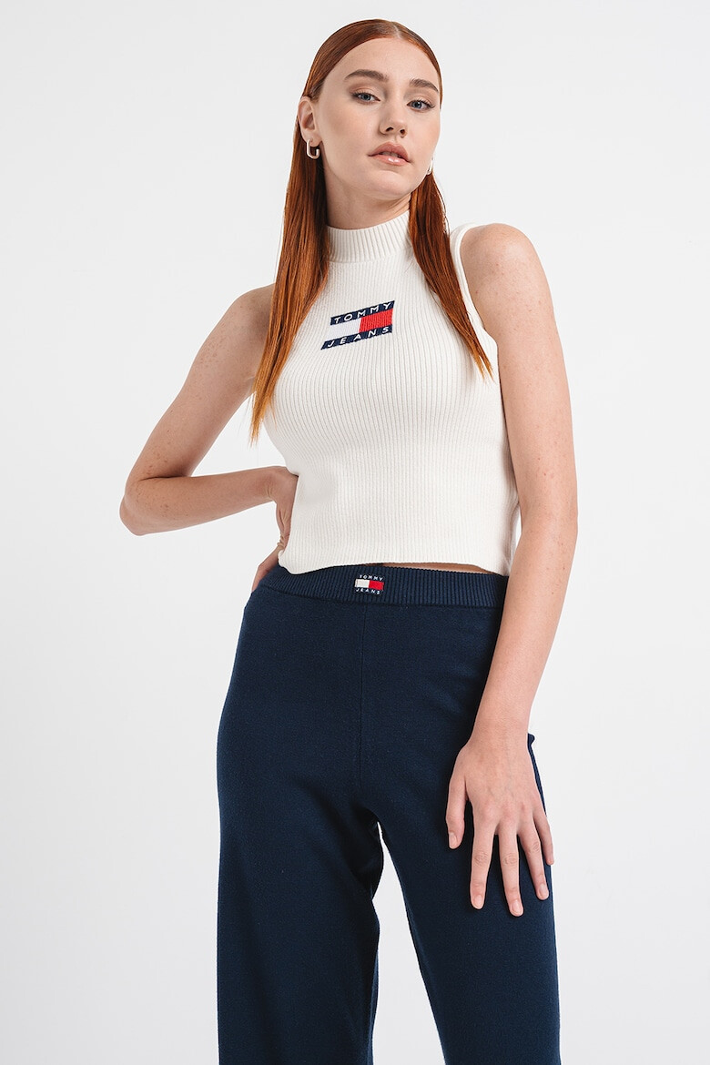 Tommy Jeans Рипсен топ с лого - Pepit.bg