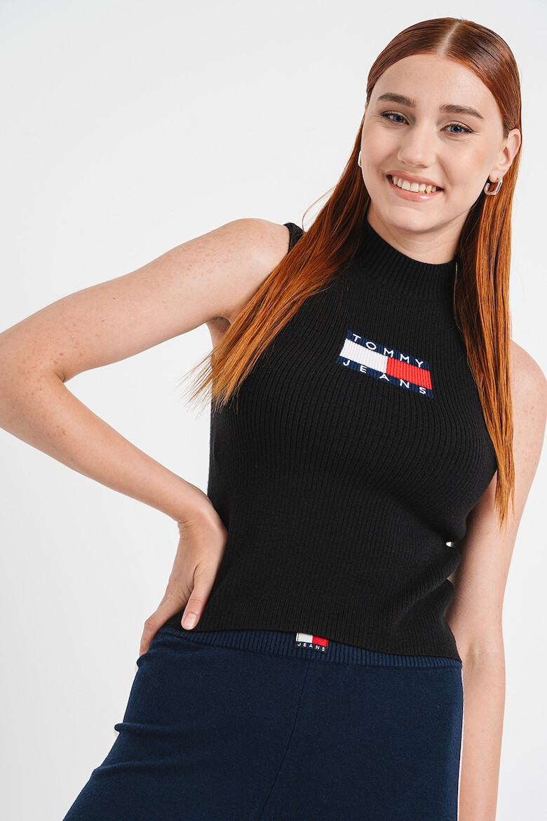 Tommy Jeans Рипсен топ с лого - Pepit.bg