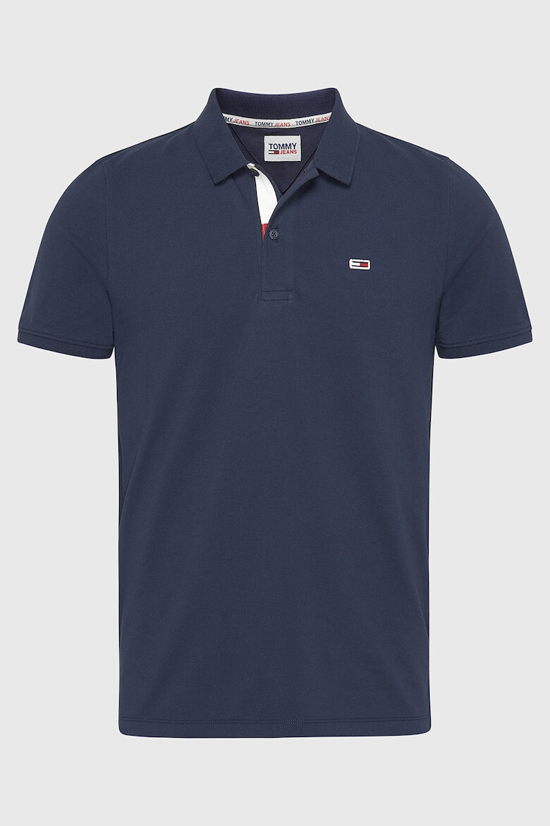 Tommy Jeans Тениска с яка и лого - Тъмносин - Pepit.bg