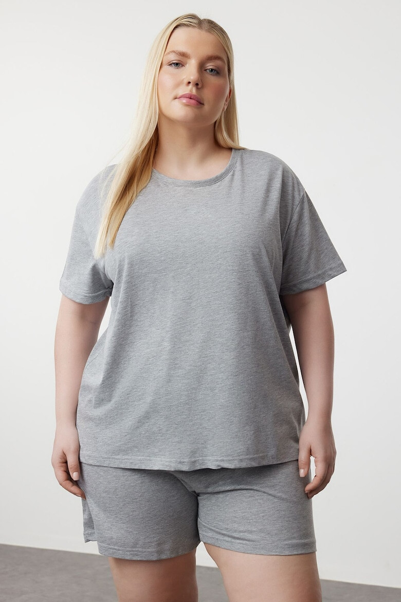 Trendyol Къса пижама Plus Size с принт - Pepit.bg