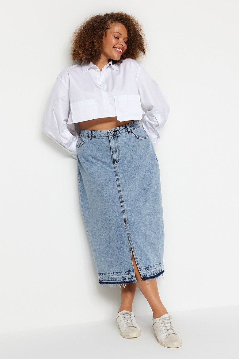 Trendyol Миди дънкова пола с шлиц отпред - Pepit.bg