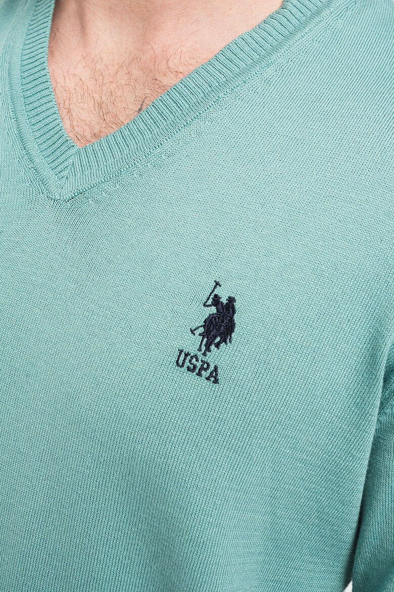 US Polo Assn Пуловер с шпиц и лого - Pepit.bg