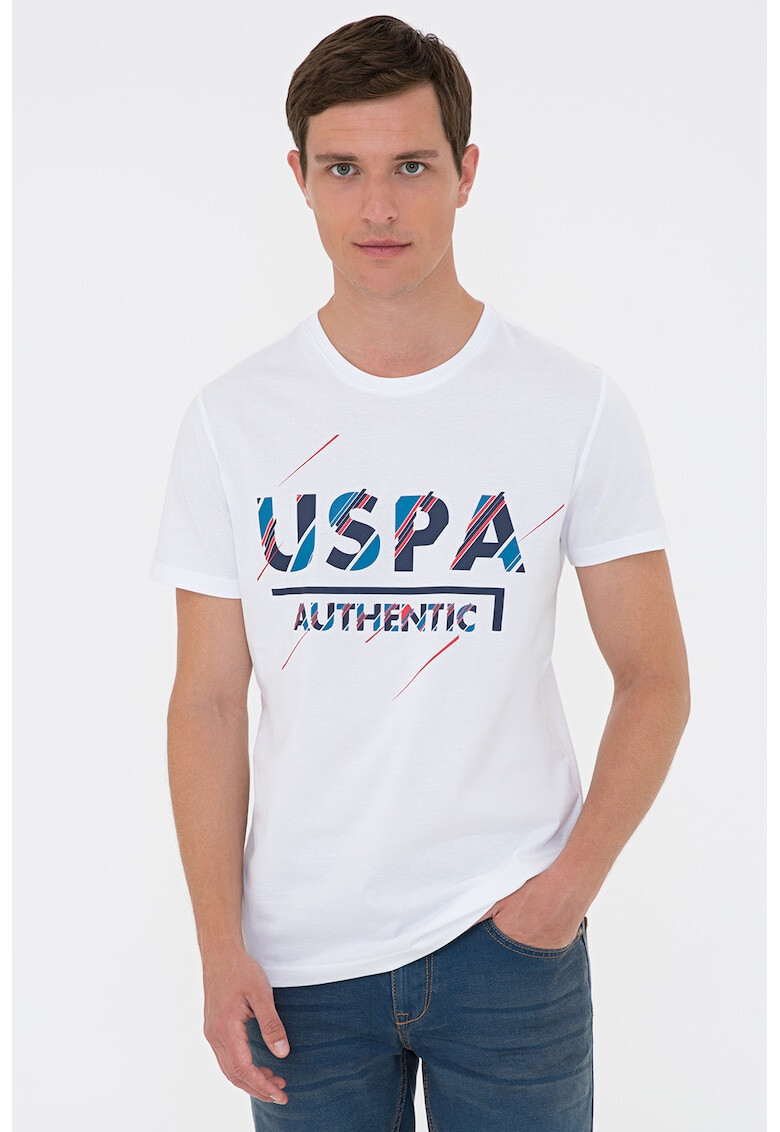 U.S. Polo Assn. Тениска с овално деколте и лого - Pepit.bg