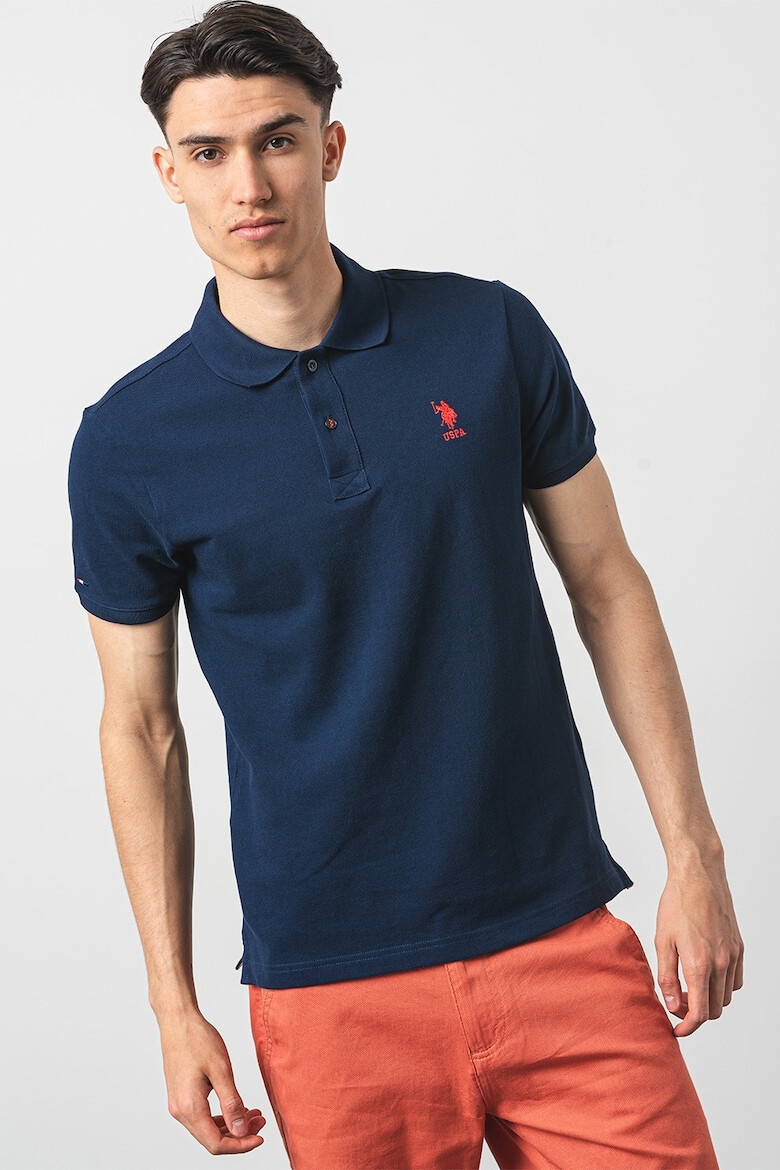 US Polo Assn U.S. Polo Assn - Памучна тениска по тялото с яка - Pepit.bg