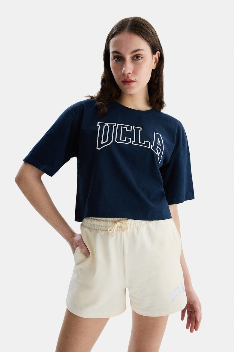 UCLA Къса памучна тениска Helena - Тъмносин - Pepit.bg