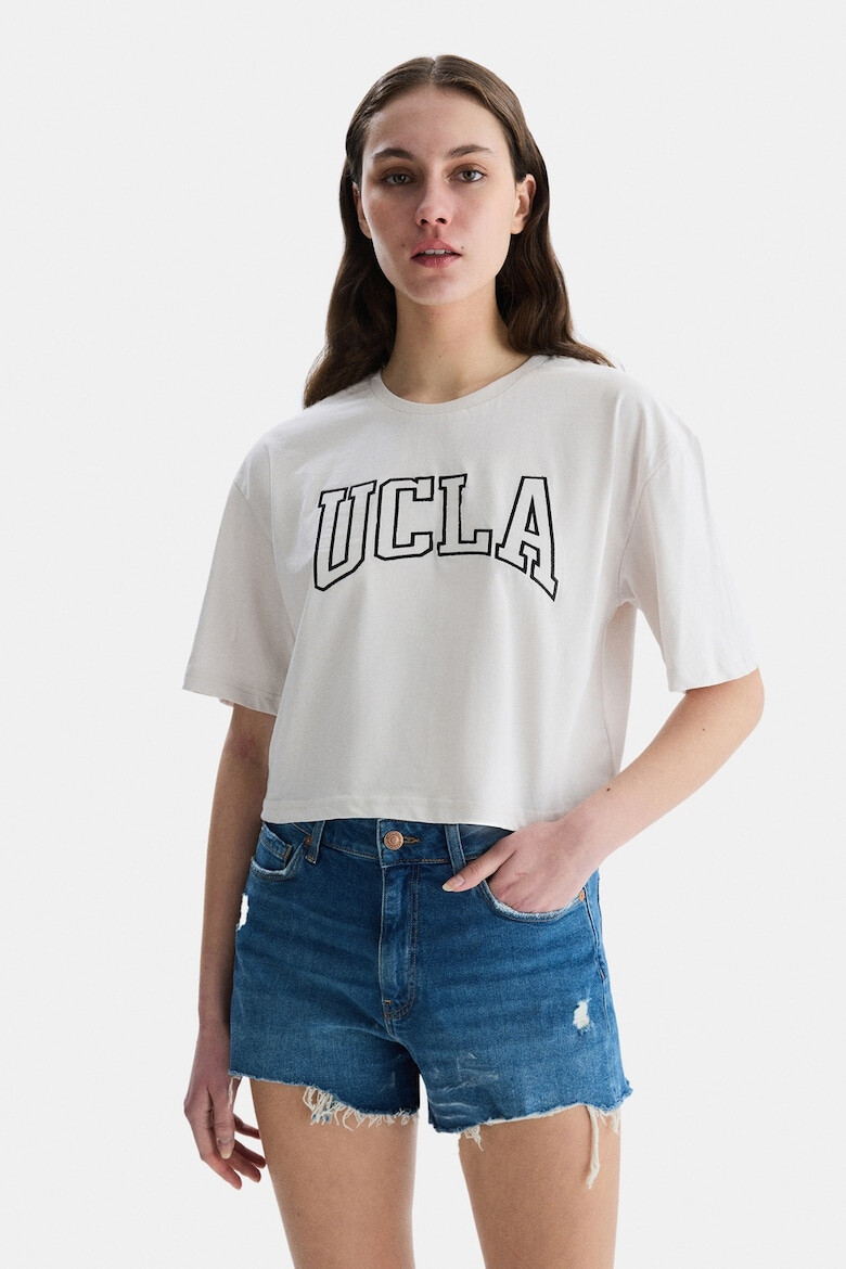 UCLA Къса памучна тениска Helena - Мръснобял - Pepit.bg