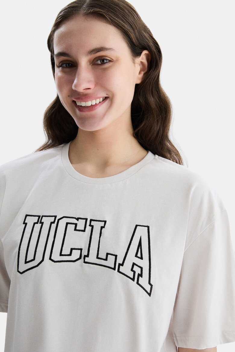 UCLA Къса памучна тениска Helena - Мръснобял - Pepit.bg
