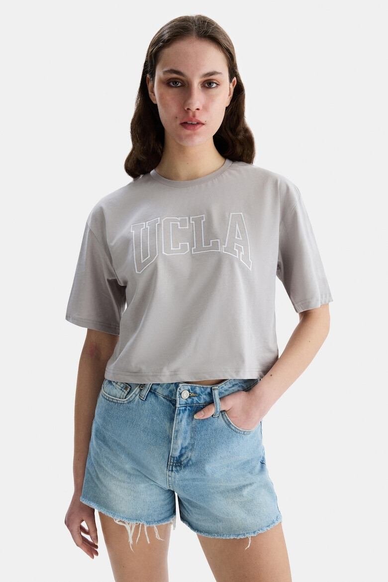 UCLA Къса памучна тениска Helena - Светло сив - Pepit.bg
