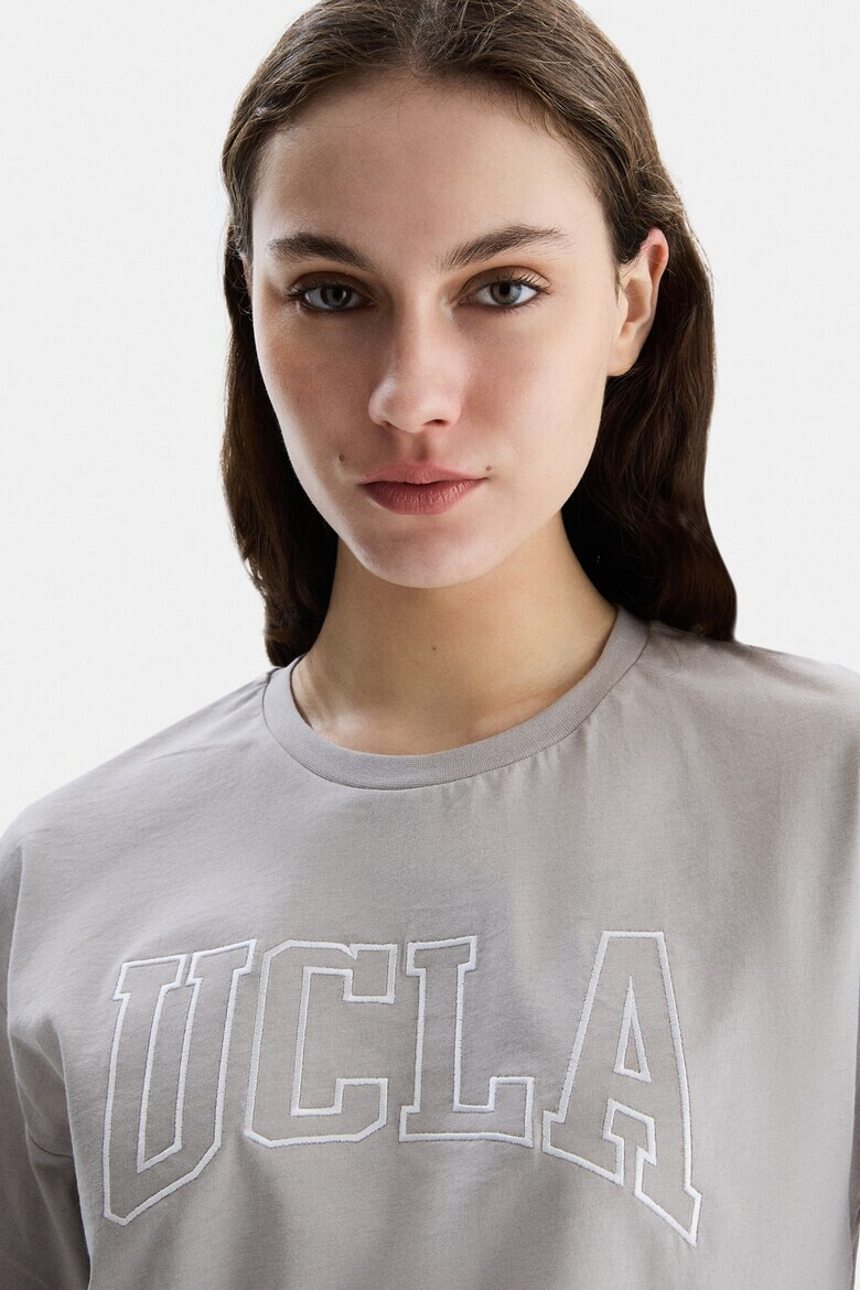UCLA Къса памучна тениска Helena - Светло сив - Pepit.bg
