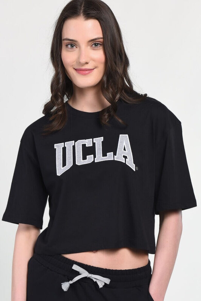 UCLA Къса памучна тениска Helena - Черен - Pepit.bg