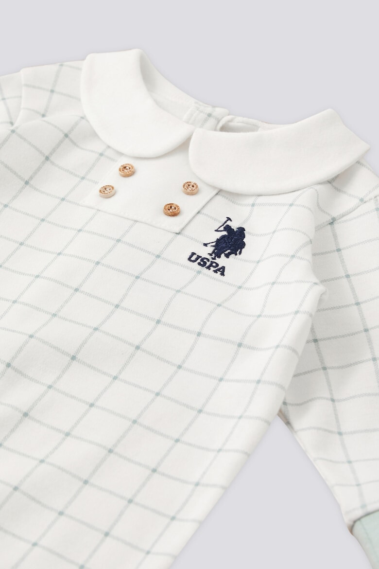 US Polo Assn Кариран памучен гащеризон с лого - Pepit.bg