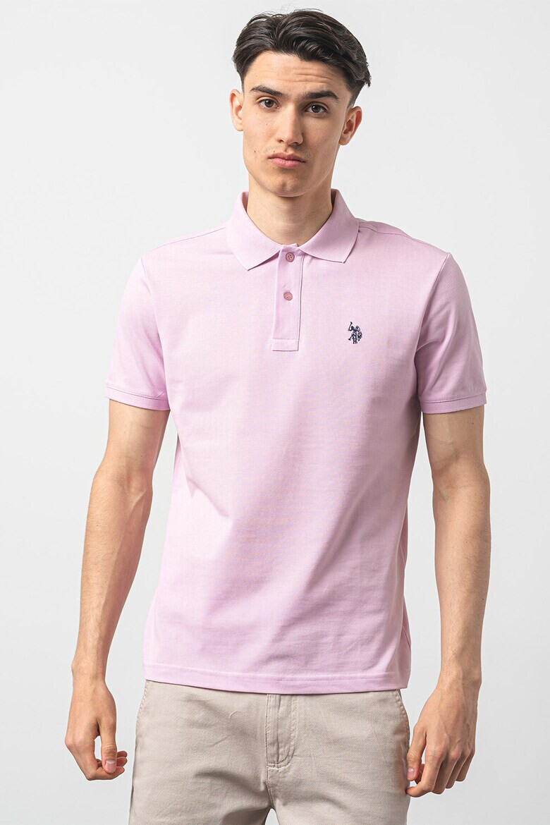 US Polo Assn U.S. Polo Assn Слим памучна тениска с яка - Pepit.bg