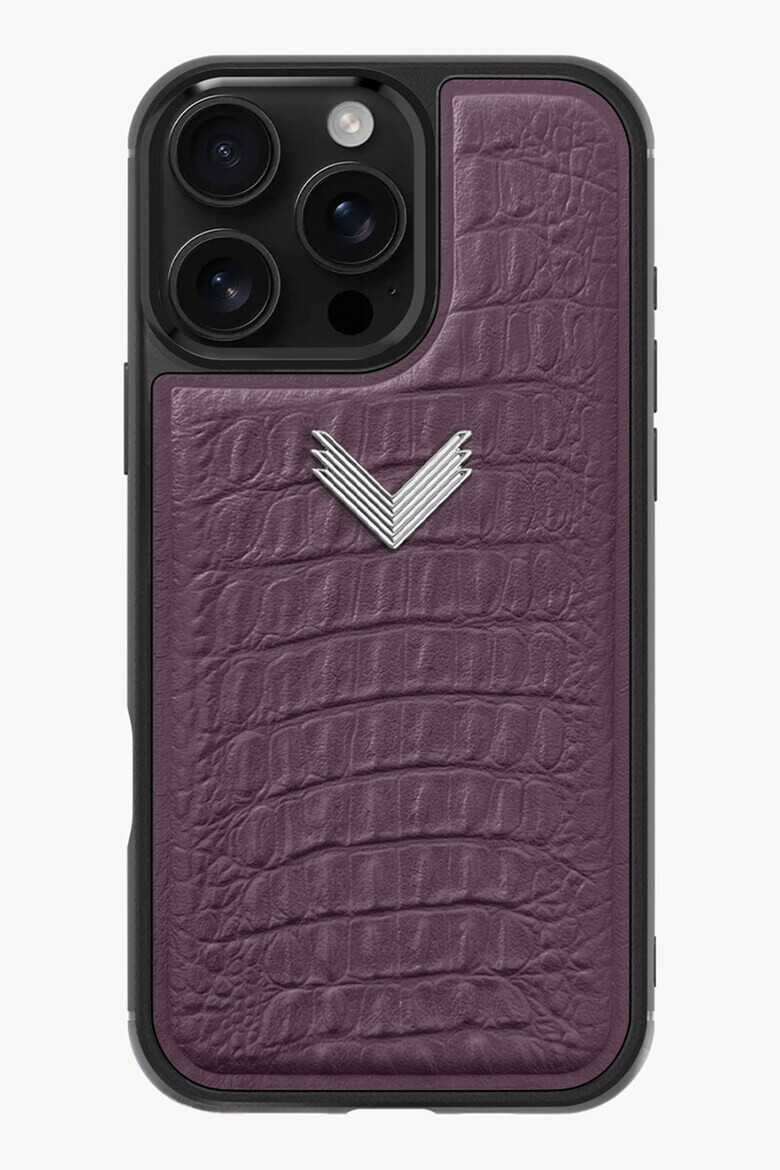 VELANTE OFFICIALE Унисекс кожен калъф за iPhone 16 Pro Max с шагрен - Черен/Виолетов - Pepit.bg