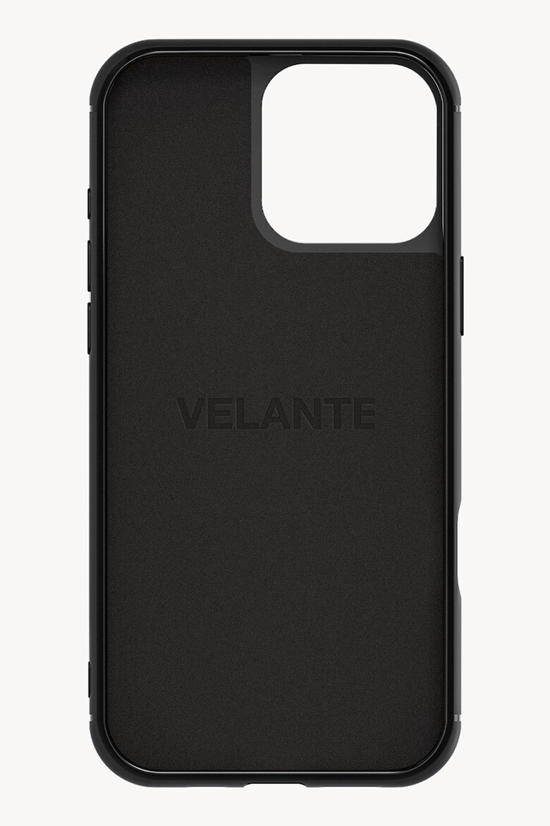 VELANTE OFFICIALE Унисекс кожен калъф за iPhone 16 Pro Max с шагрен - Черен/Виолетов - Pepit.bg