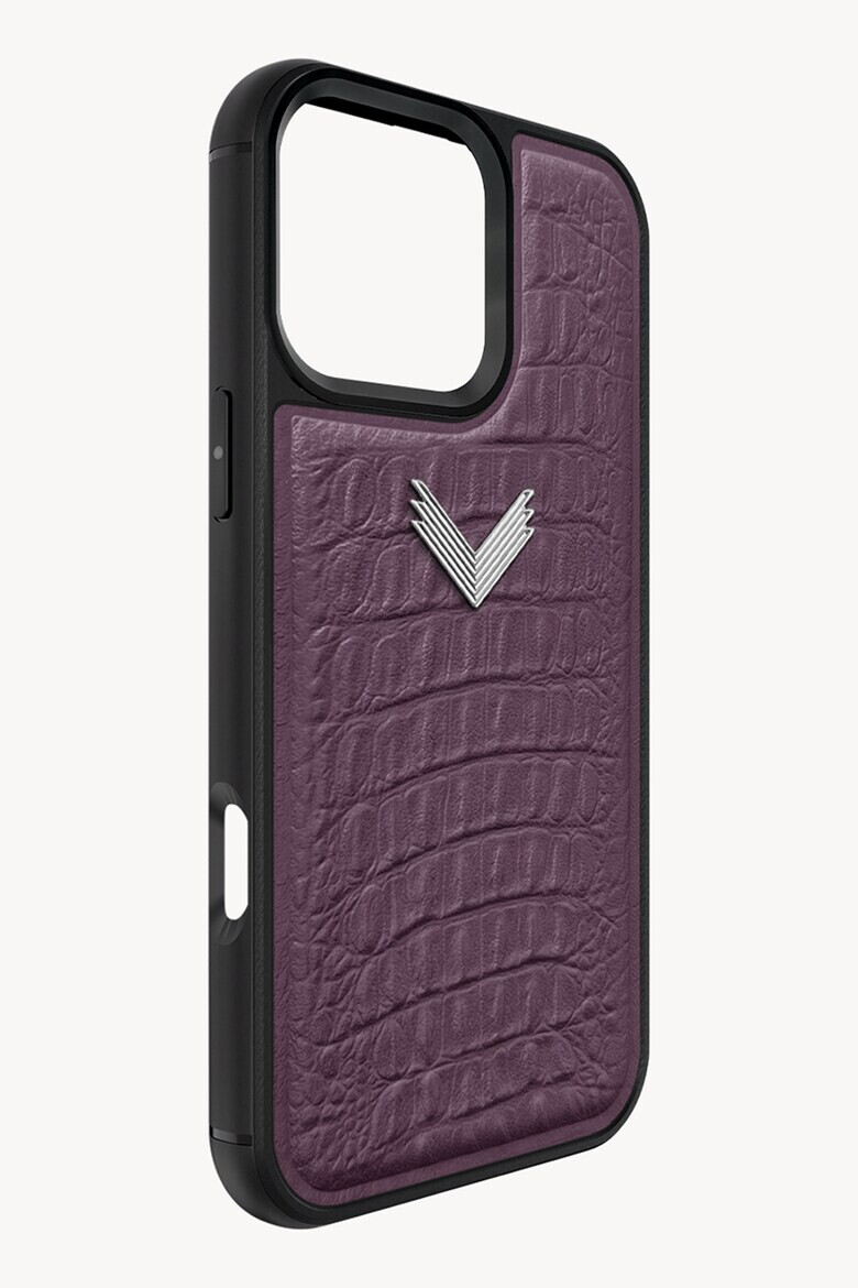 VELANTE OFFICIALE Унисекс кожен калъф за iPhone 16 Pro Max с шагрен - Черен/Виолетов - Pepit.bg