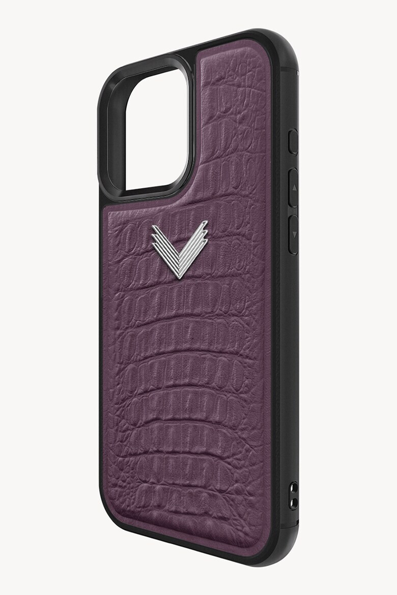 VELANTE OFFICIALE Унисекс кожен калъф за iPhone 16 Pro Max с шагрен - Черен/Виолетов - Pepit.bg