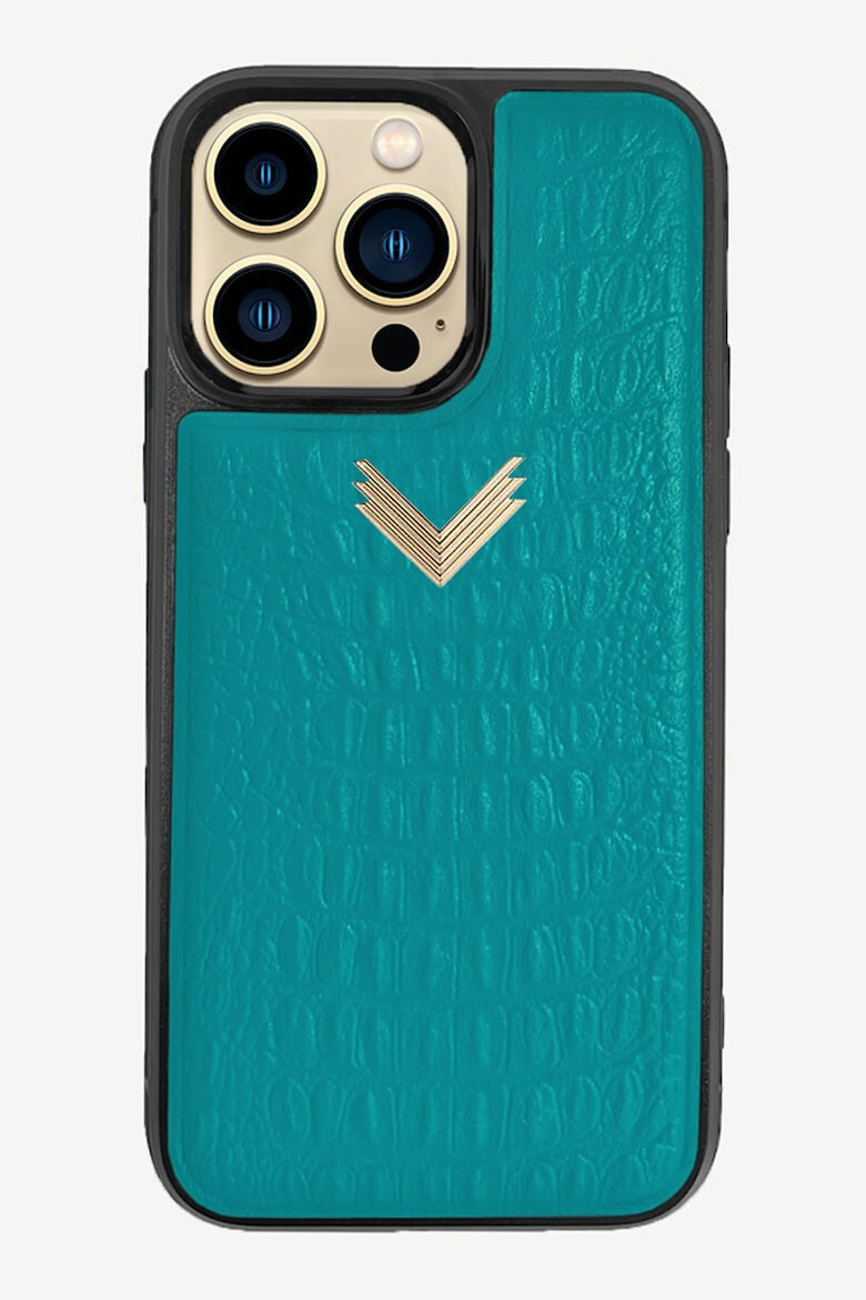 VELANTE OFFICIALE Кожен калъф за Iphone 13 Pro Max - Златист/Аквамарин син - Pepit.bg
