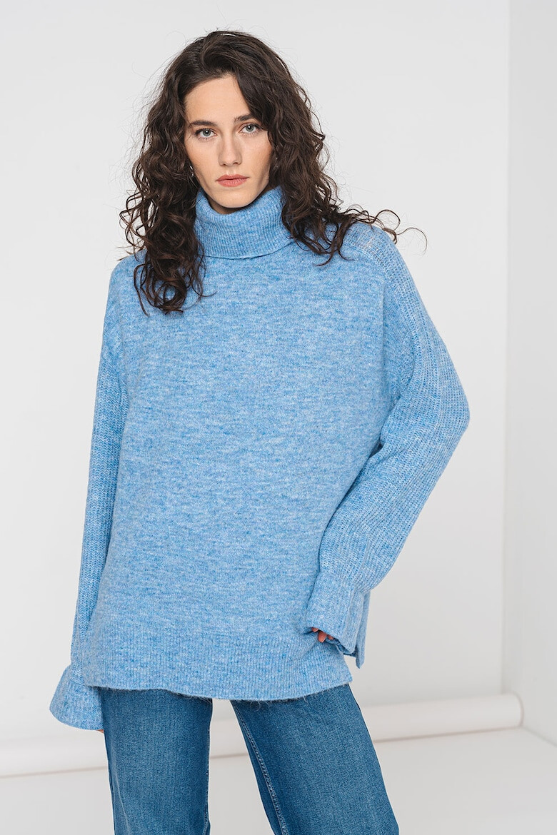Vero Moda Пуловер Jupiter с поло - Светлосин меланж - Pepit.bg