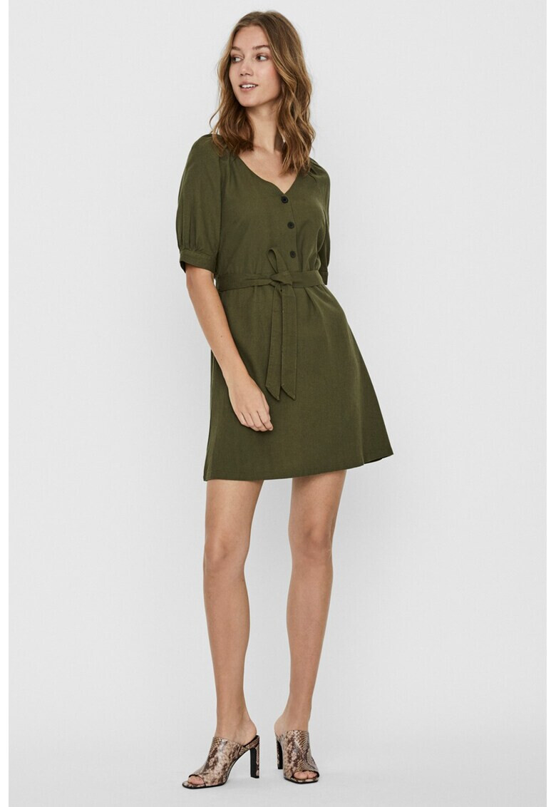 Vero Moda Рокля с лен и връзка - Pepit.bg