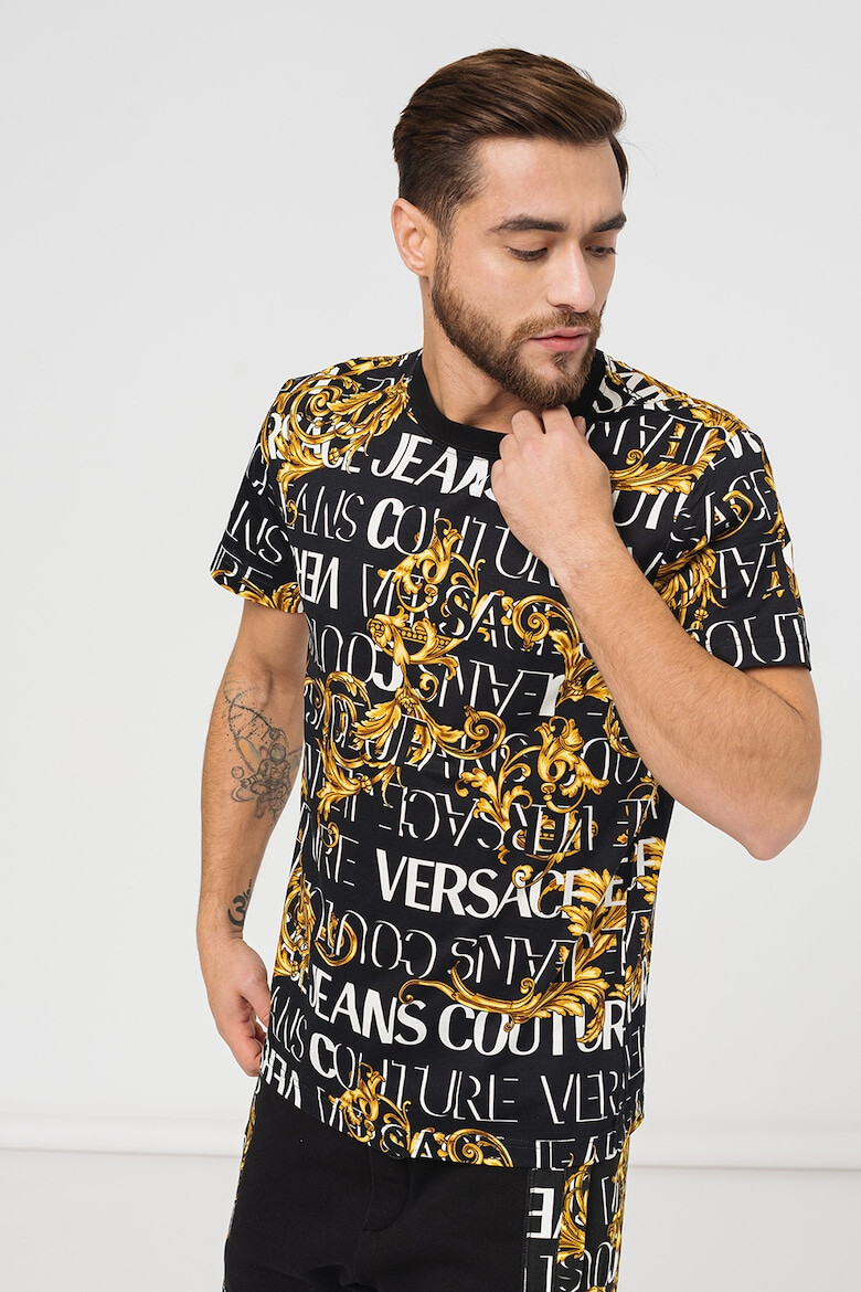 Versace Jeans Couture Памучна тениска с овално деколте с лого - Pepit.bg