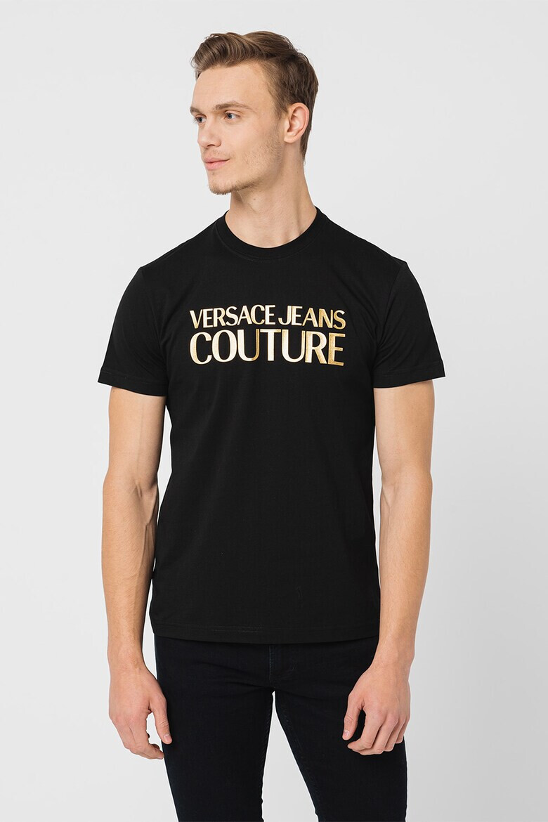 Versace Jeans Couture Тениска с овално деколте и метализирано лого - Pepit.bg