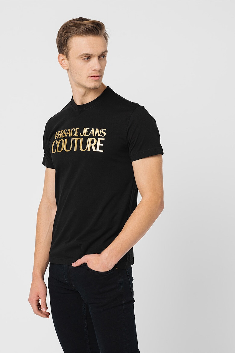 Versace Jeans Couture Тениска с овално деколте и метализирано лого - Pepit.bg