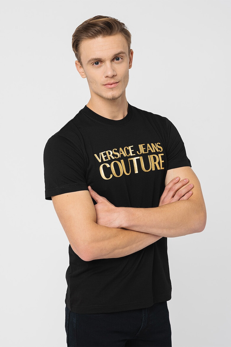 Versace Jeans Couture Тениска с овално деколте и метализирано лого - Pepit.bg