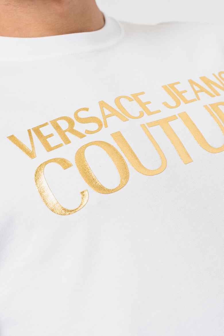 Versace Jeans Couture Тениска с овално деколте и метализирано лого - Pepit.bg