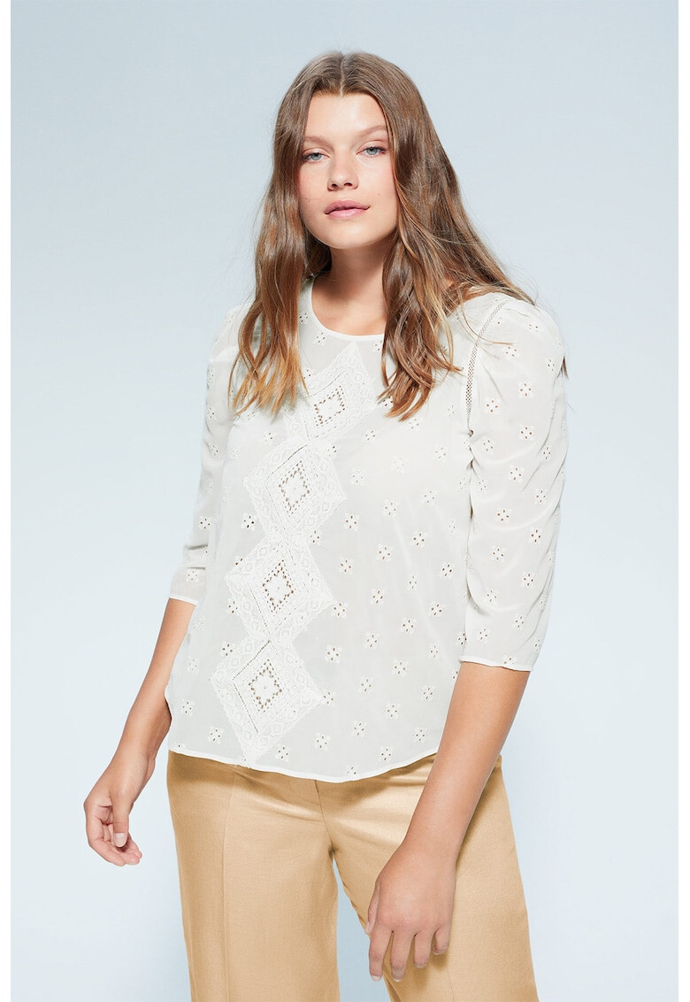 VIOLETA BY MANGO Блуза Rombo с овално деколте и бродерии - Pepit.bg