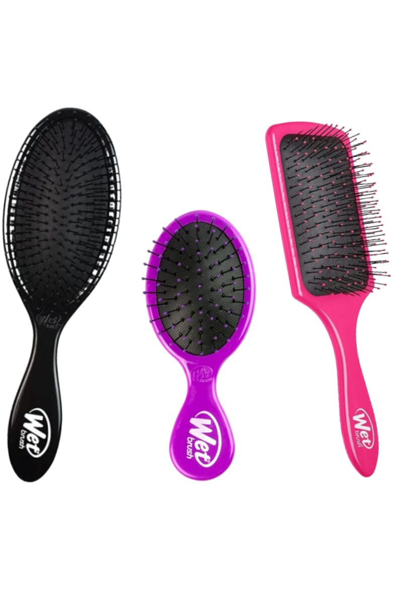 Wet Brush Комплект all in one: Четка за коса Original Brush Detangler Black + Четка за коса Mini detangler Purple + Четка за коса Paddle Pink - Pepit.bg