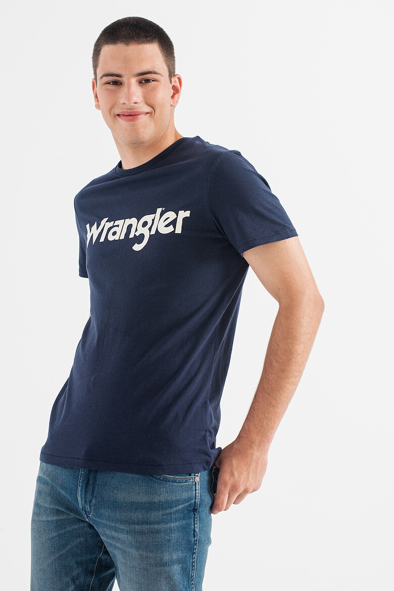 Wrangler Памучна тениска с овално деколте и лого - Pepit.bg