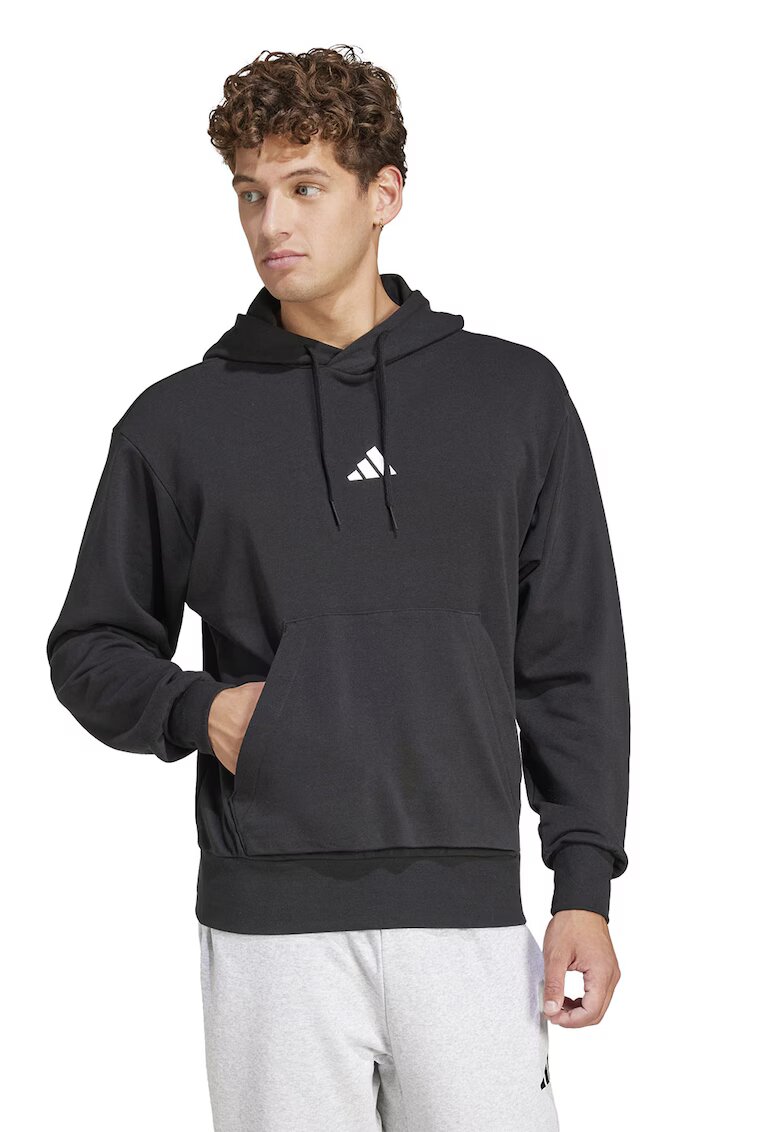 adidas Sportswear Худи с джоб кенгуру и връзка - Бял/Черен