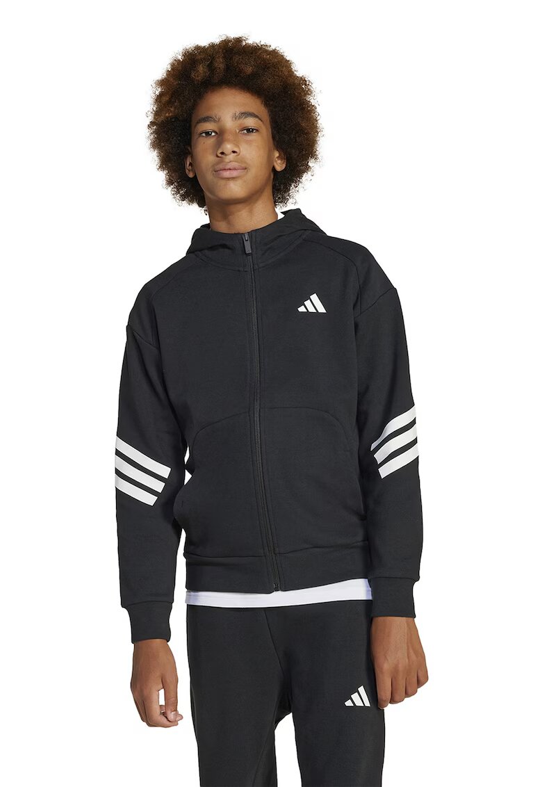 adidas Sportswear Худи с цип и джобове - Черен/Бял