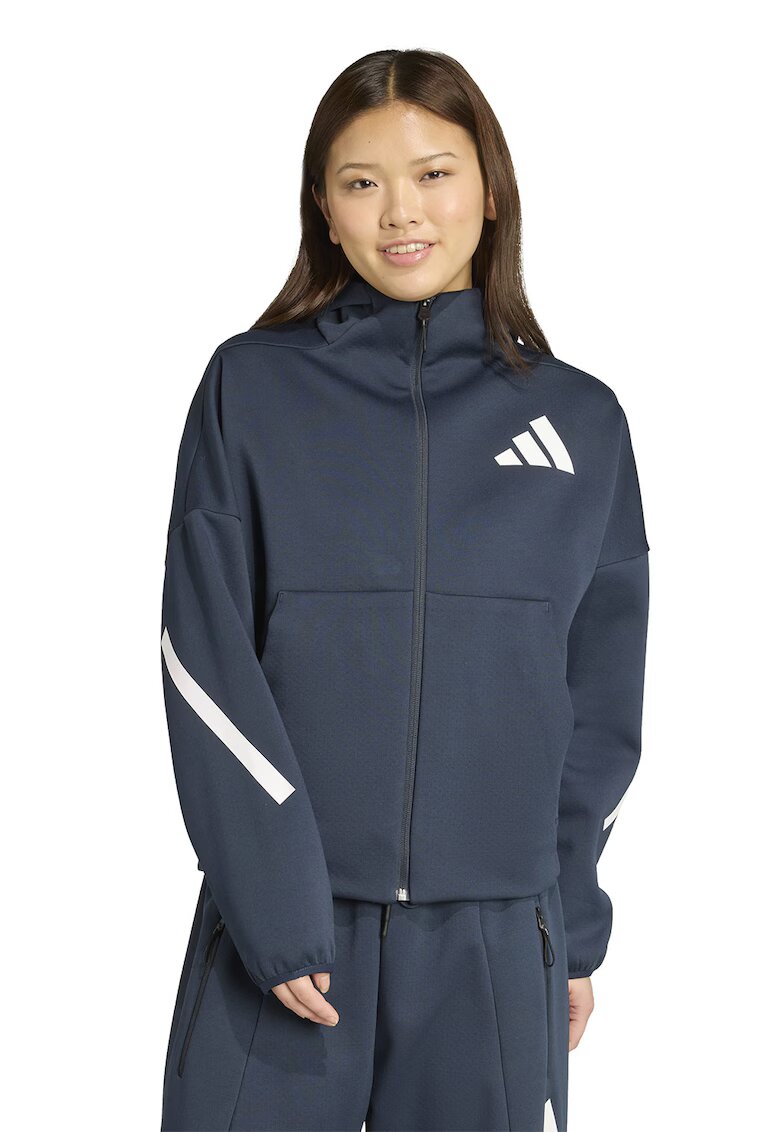 adidas Sportswear Худи Z.N.E. с паднали ръкави и скосени джобове - Бял/Тъмносин
