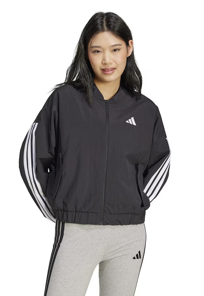 adidas Sportswear Суитшърт с ниска овална яка и цип - Бял/Черен