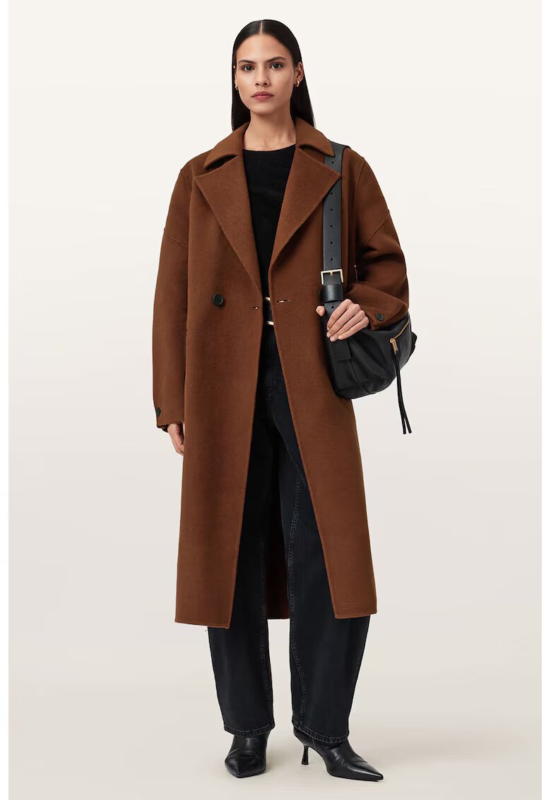 AllSaints Дълъг тренч Sellma с вълна и копчета