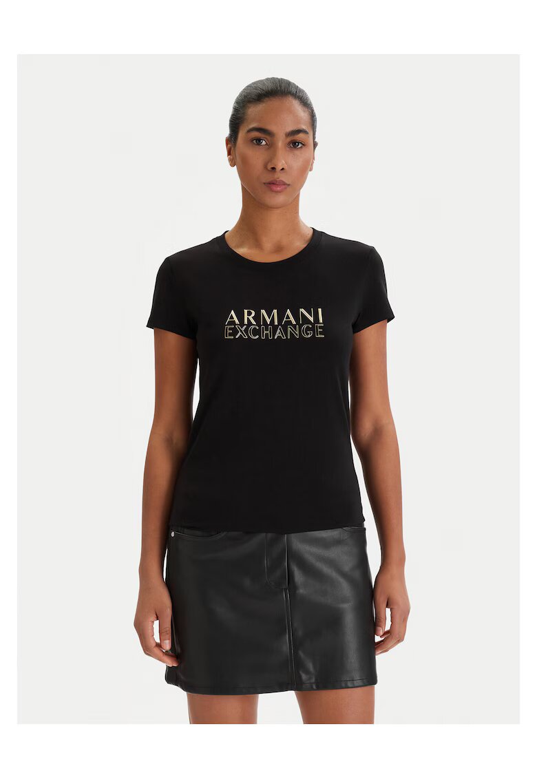 Armani Exchange Дамска тениска - вталена кройка - черна - памук