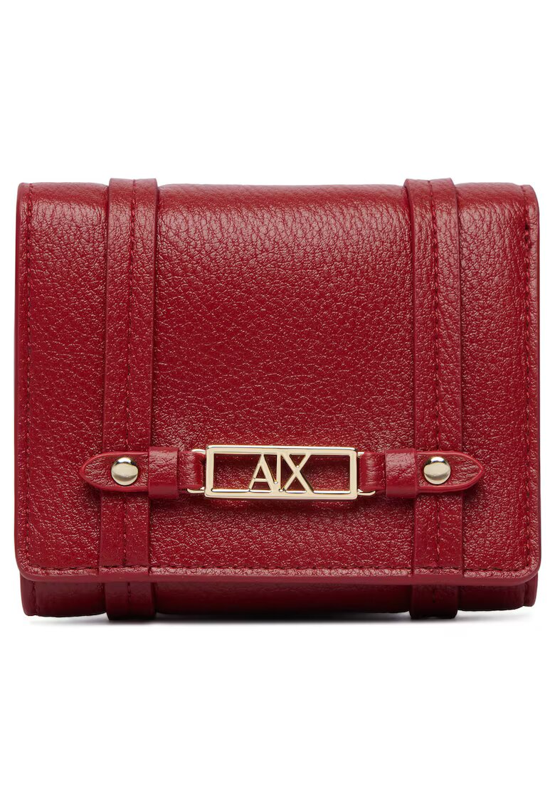 Armani Exchange дамско портмоне от еко кожа с закопчаване с копчета тик-так и метална емблема AX - червено