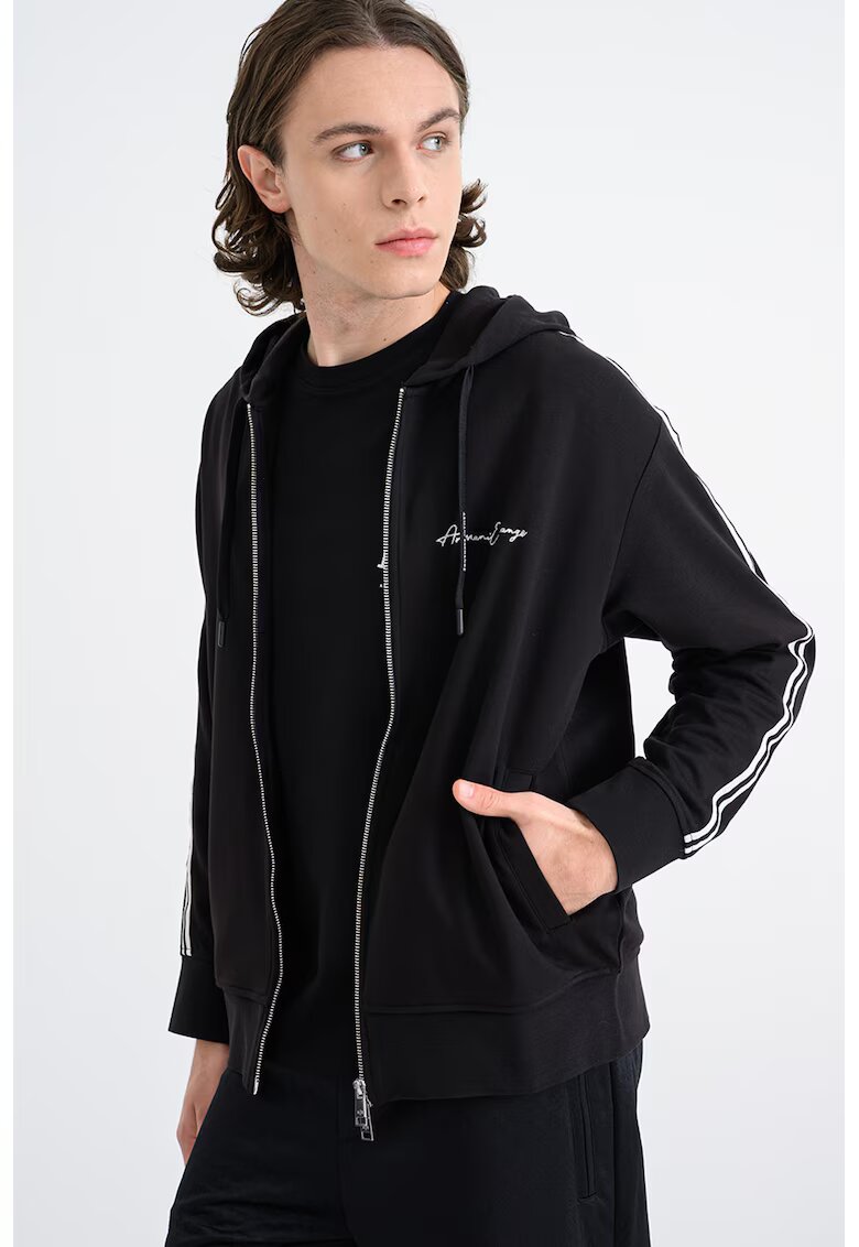 Armani Exchange Худи с цип и джобове - Бял/Черен
