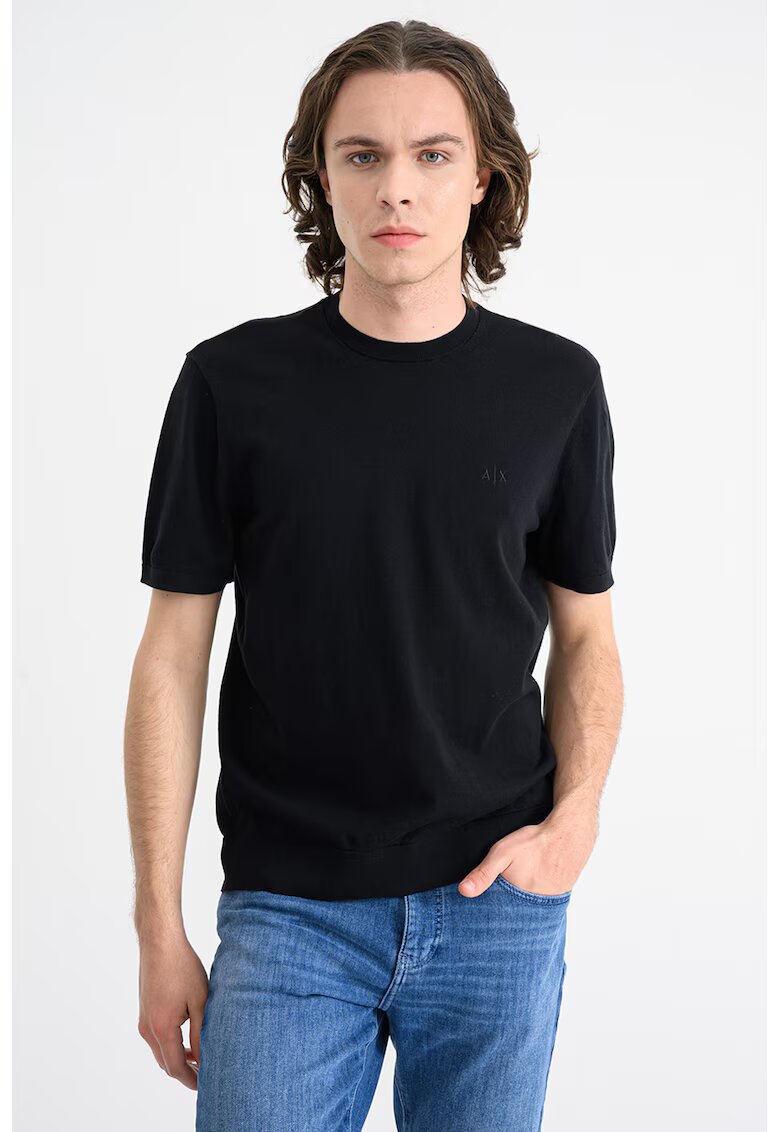 Armani Exchange Памучна тениска с овално деколте