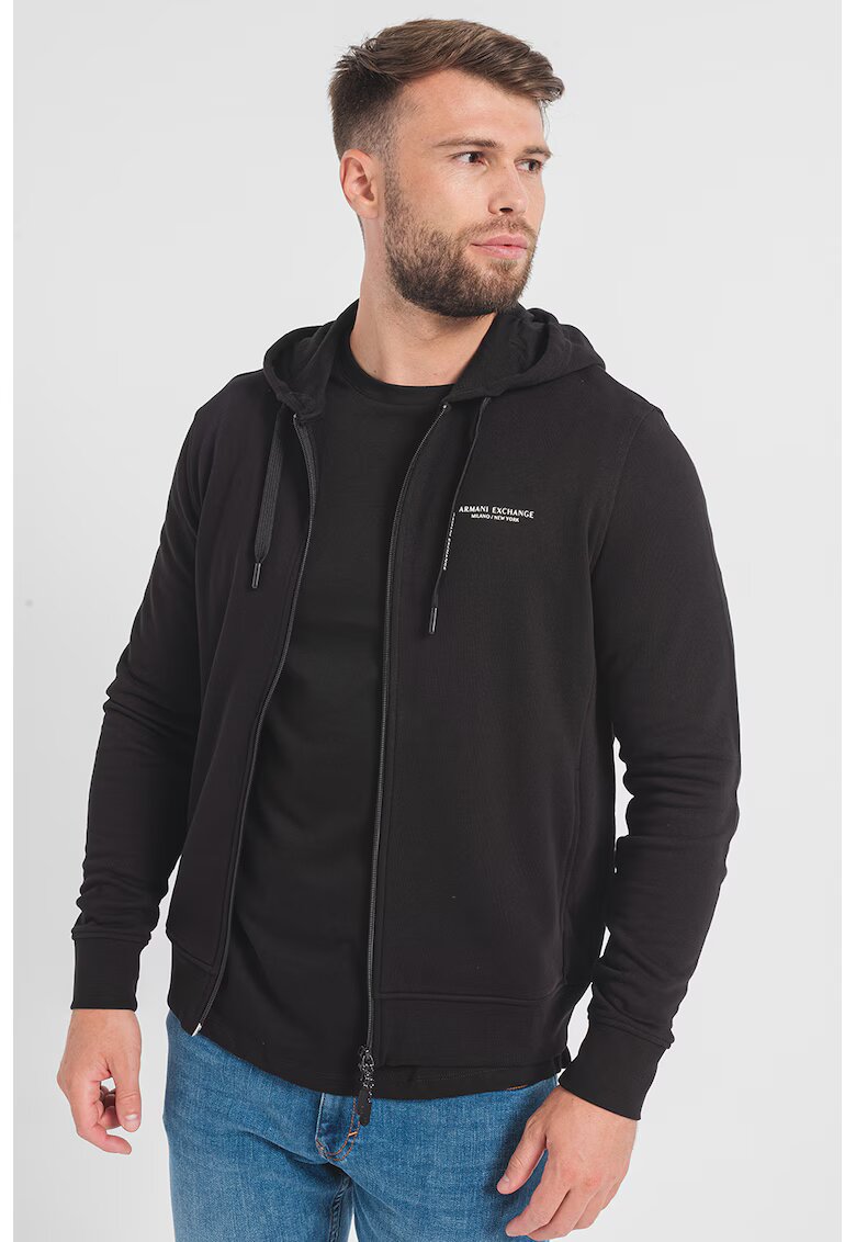 Armani Exchange Памучно худи с цип и лого