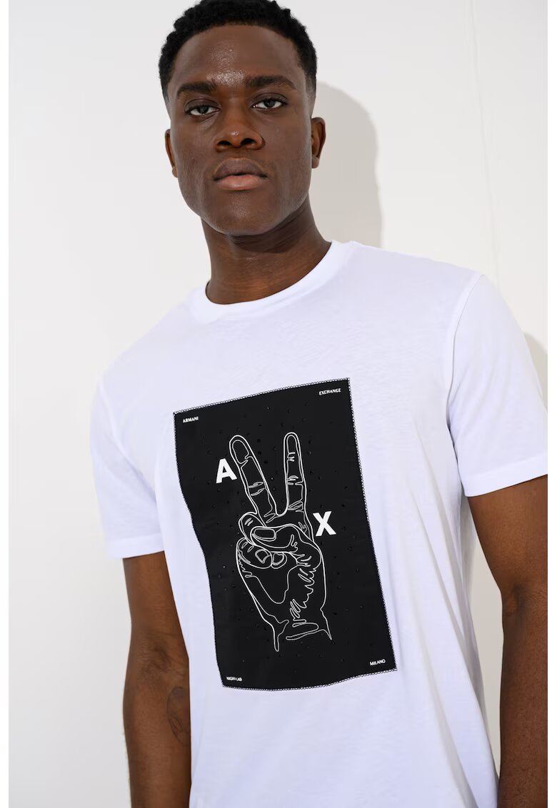 Armani Exchange Стандартна тениска с фигурален принт - Бял/Черен